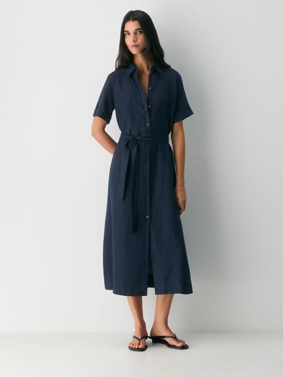 Wilfred Dresses & Skirts - Aritzia Wilfred Eleta Linen Belted Button Front Tie Point Collar Midi Maxi Dress